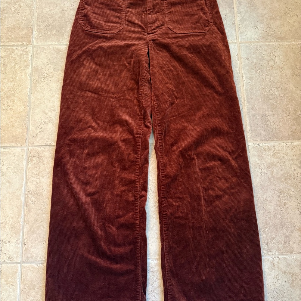 The Colette Corduroy Full-Length Wide-Leg Pants by Maeve in Brick